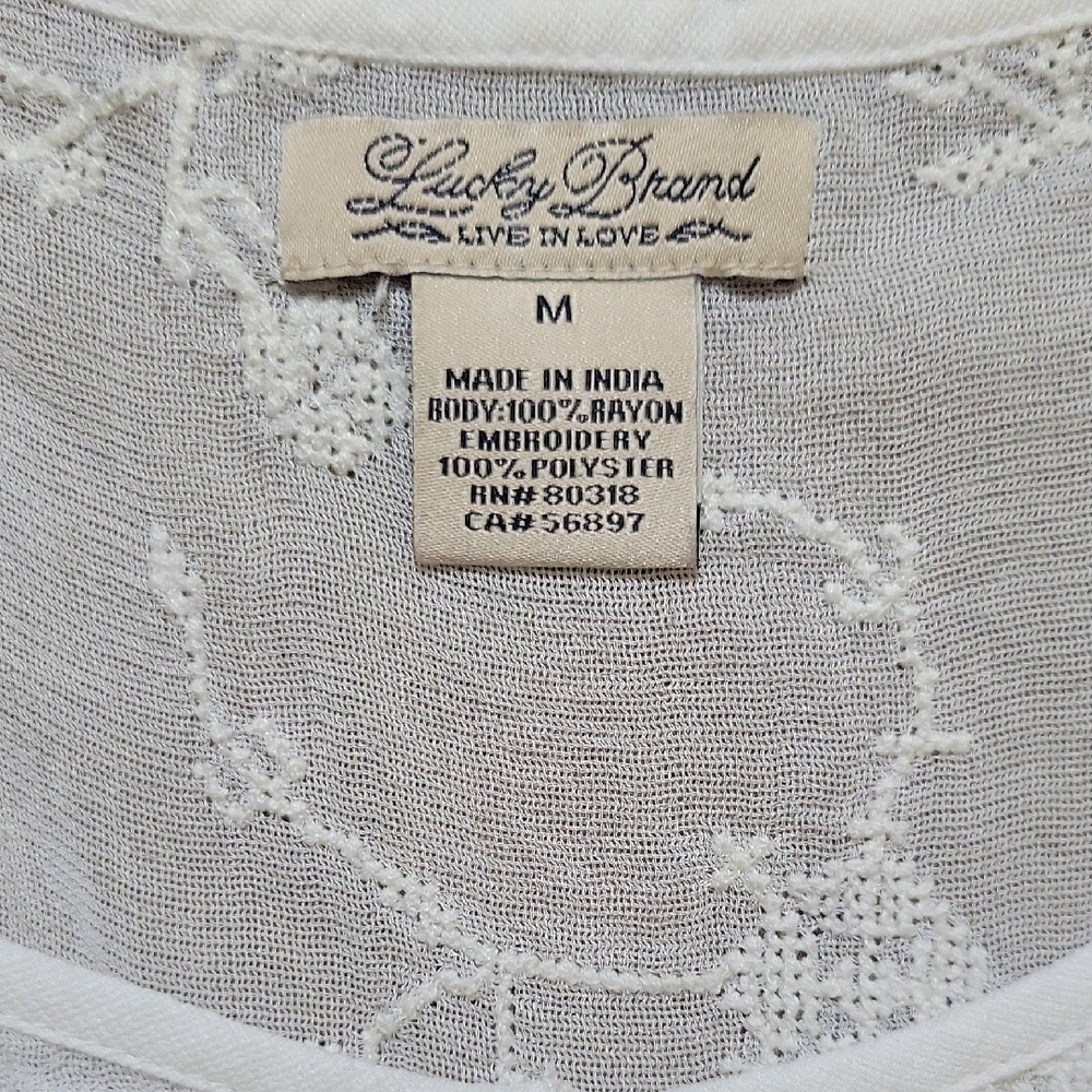 Lucky Brand Cream Lace Blouse with Flutter Sleeves Delicate Embroidery - Picture 5 of 8